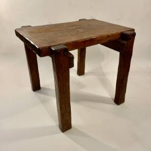 French Brutalist Wood Side Table 